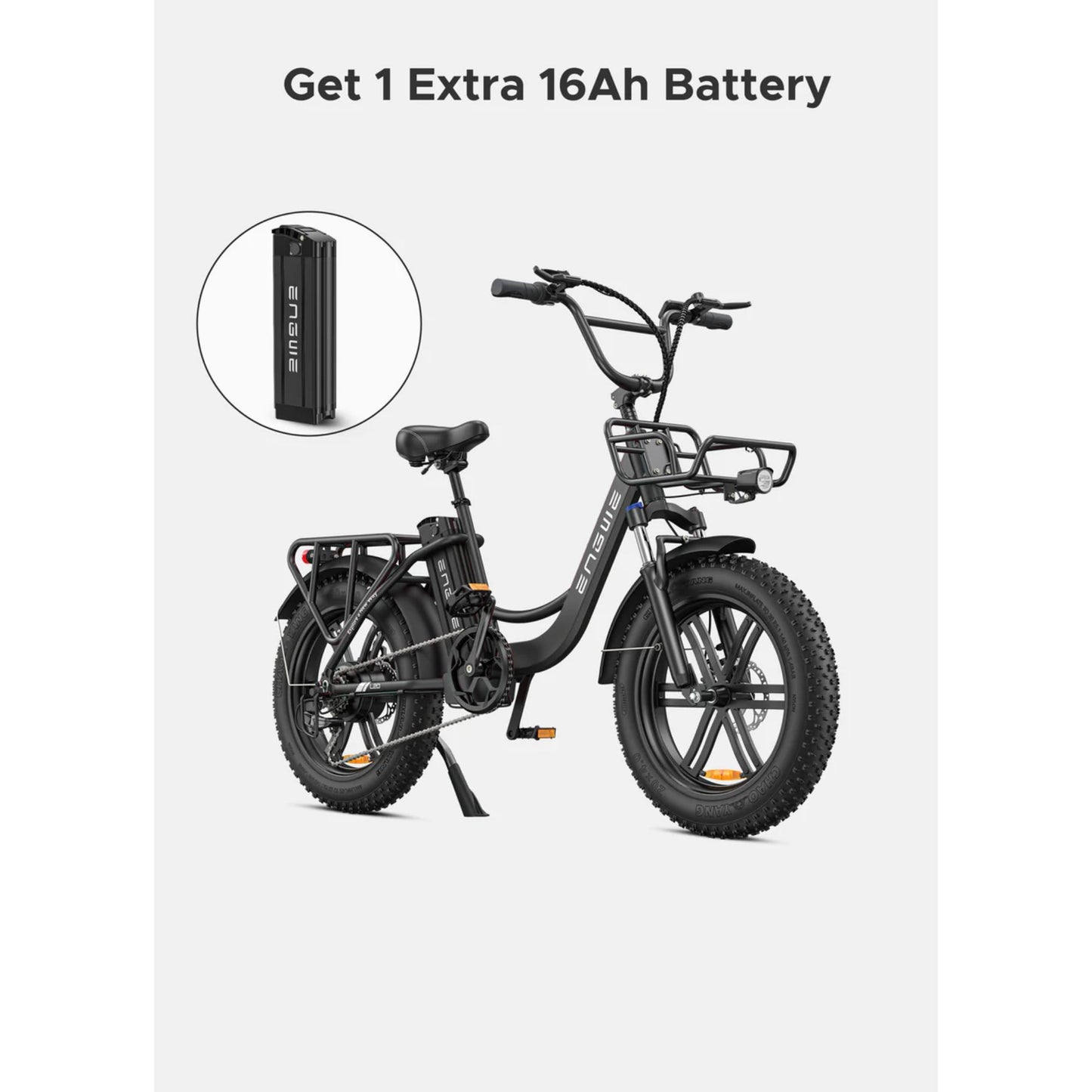Electric bike with an additional 16Ah battery on a white background