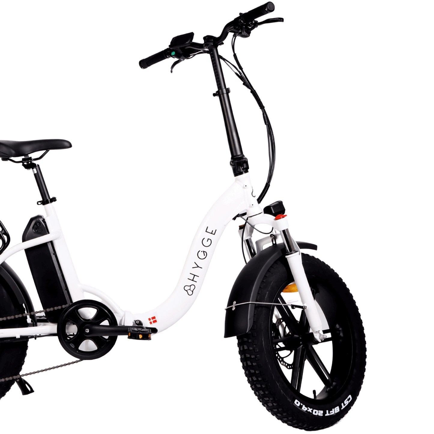 Hygge Vester Step Electric Bike Heron White Front Tyre View