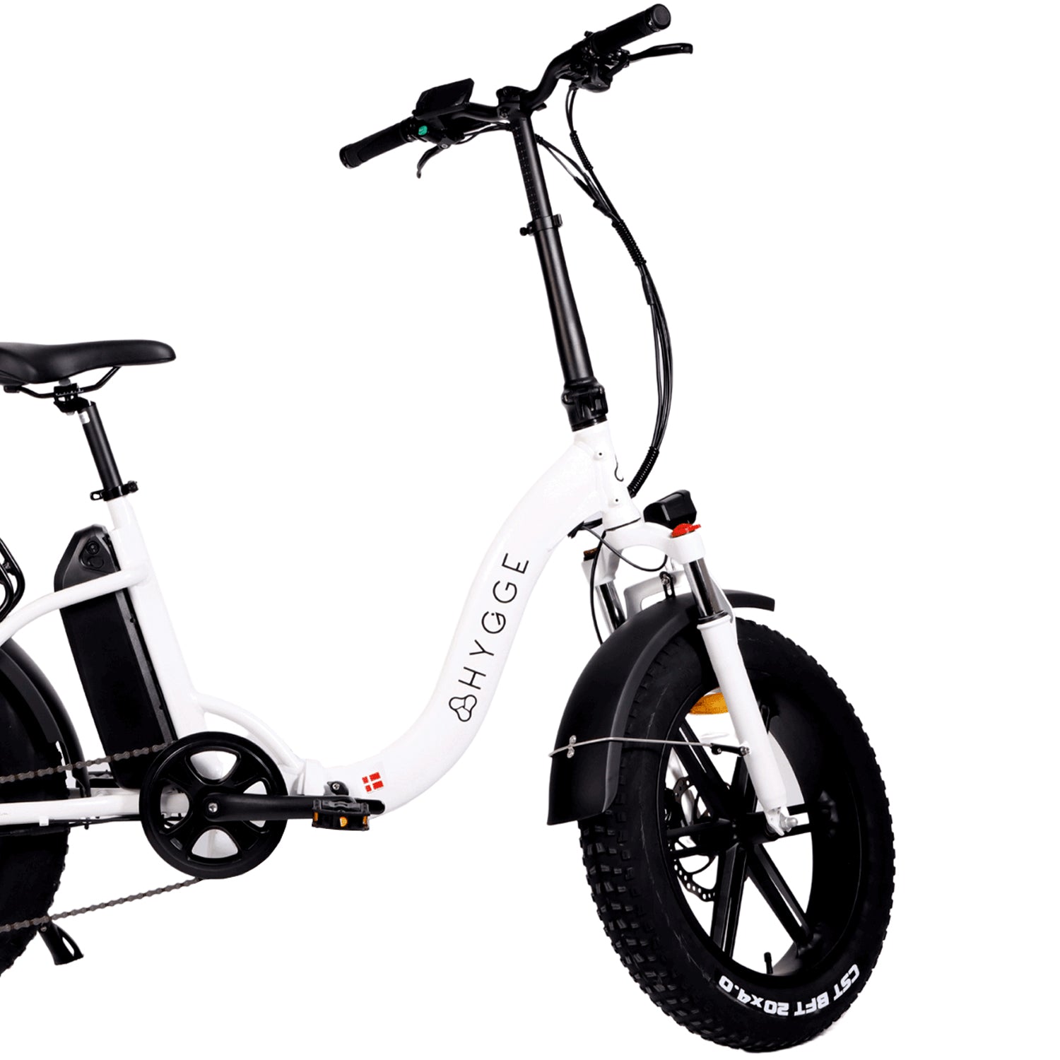 Hygge Vester Step Electric Bike Heron White Front Tyre View