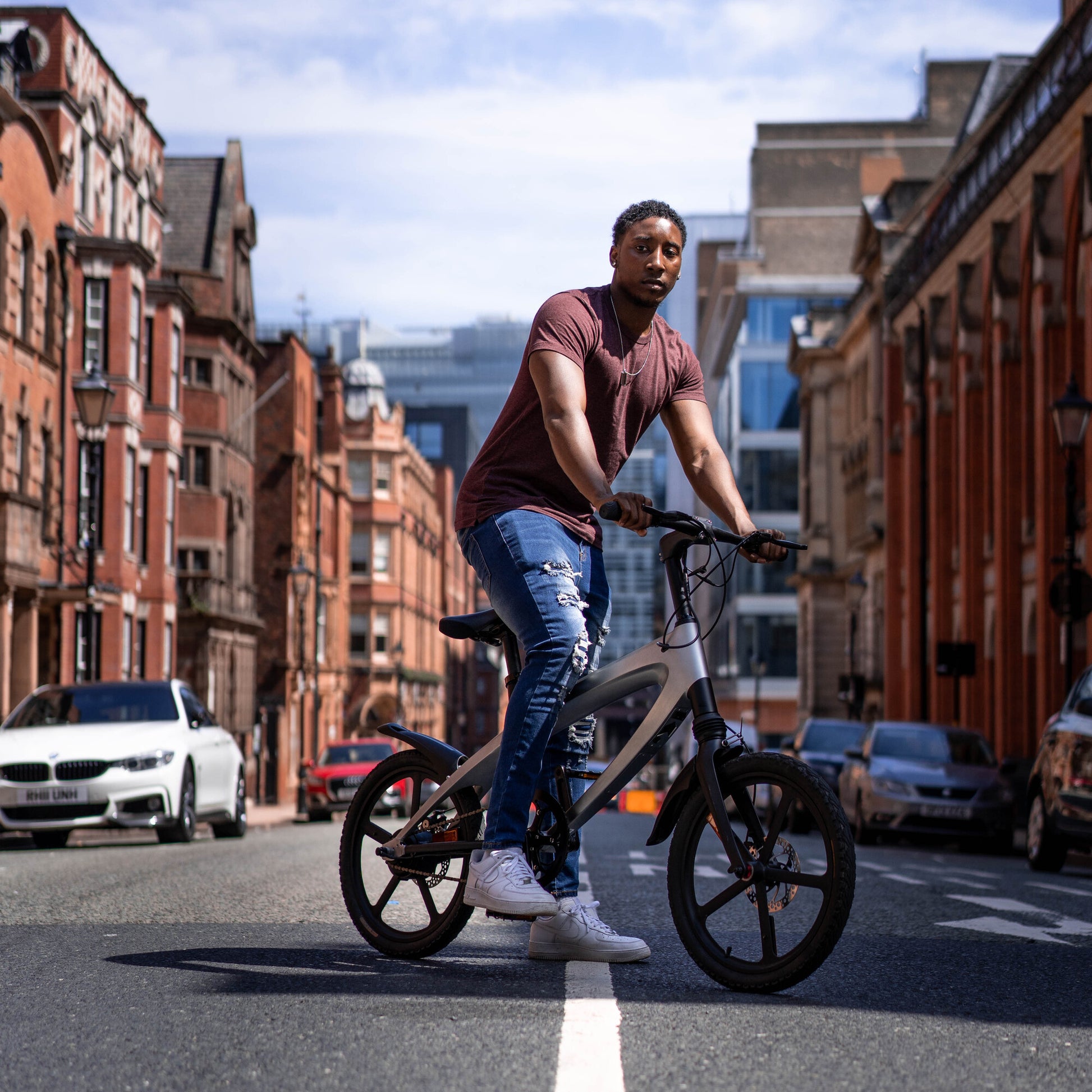 Cruzaa Carbon Black Electric Bike Standing