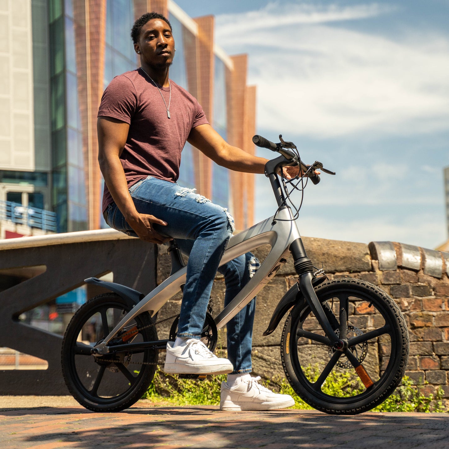 Cruzaa Carbon Black Electric Bike Sitting