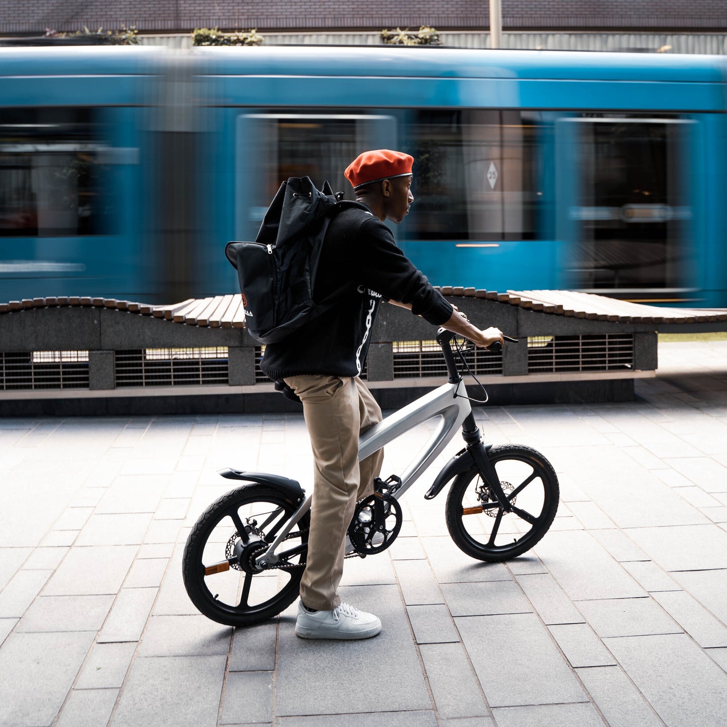 Cruzaa Carbon Black Electric Bike Train Station