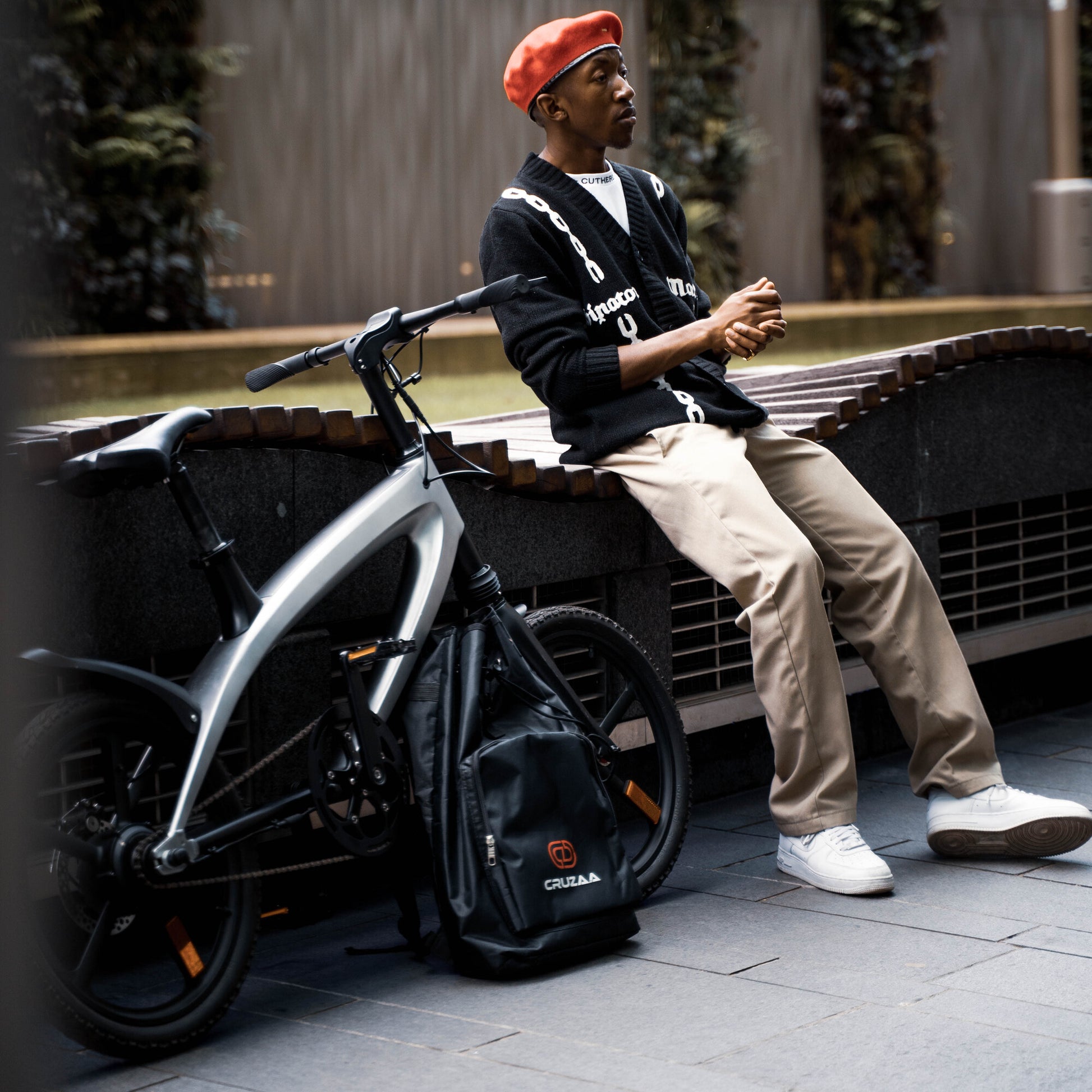 Cruzaa Carbon Black Electric Bike Relaxed