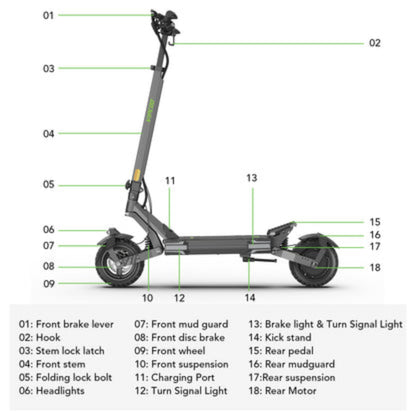 Vipcoo VS6 Electric Scooter 1000W 48v 18.2ah Battery For Adults