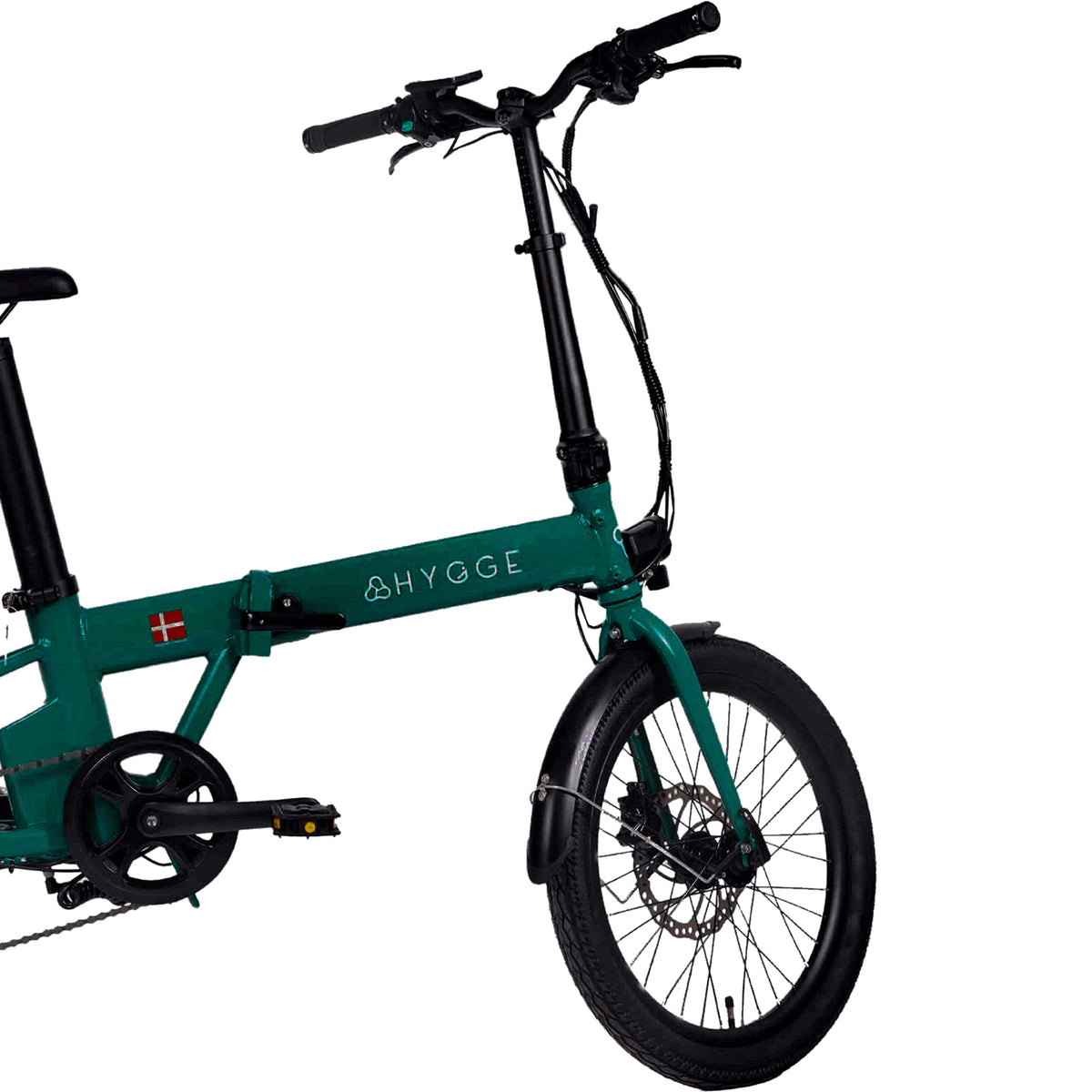 Hygge Virum Electric Bike British Racing Green Front Tyre View