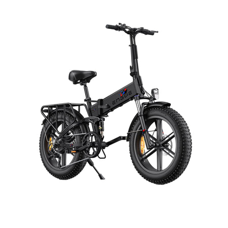 black ENGWE Engine X foldable electric bike with fat tires and a rear cargo basket.