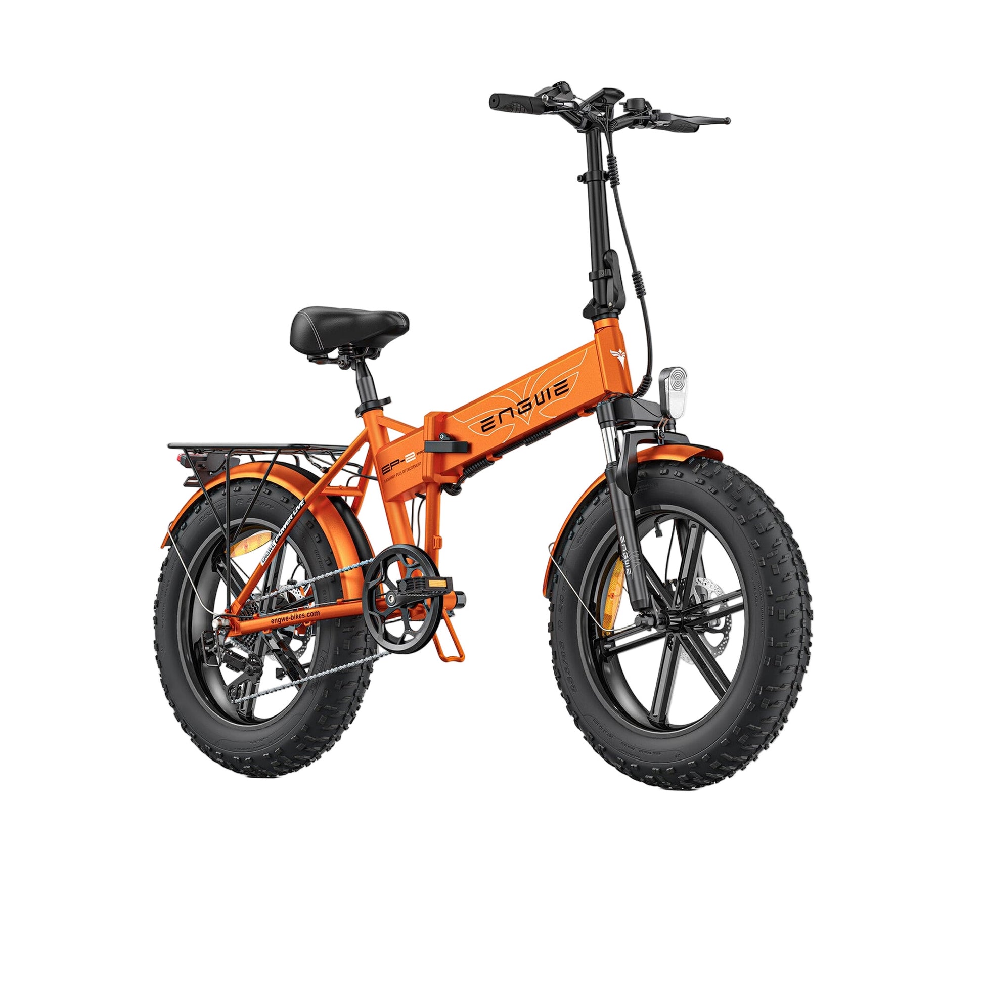 Orange ENGWE EP-2 Pro electric bike with front suspension and fat tires