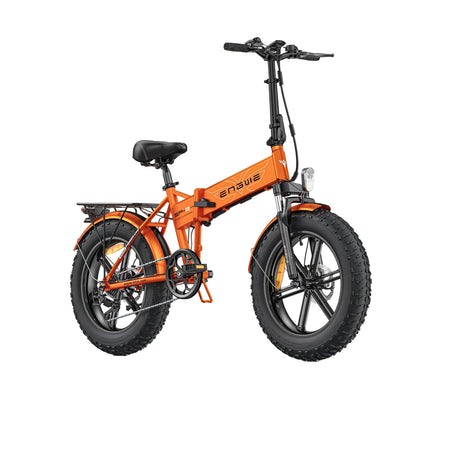 Orange ENGWE EP-2 Pro electric bike with front suspension and fat tires